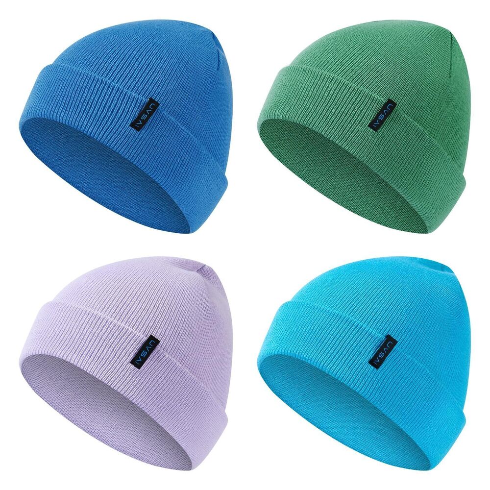 1262 4 Pack Beanies Winter Soft Warm Hats Cozy Knitted Cuffed Unisex Skull